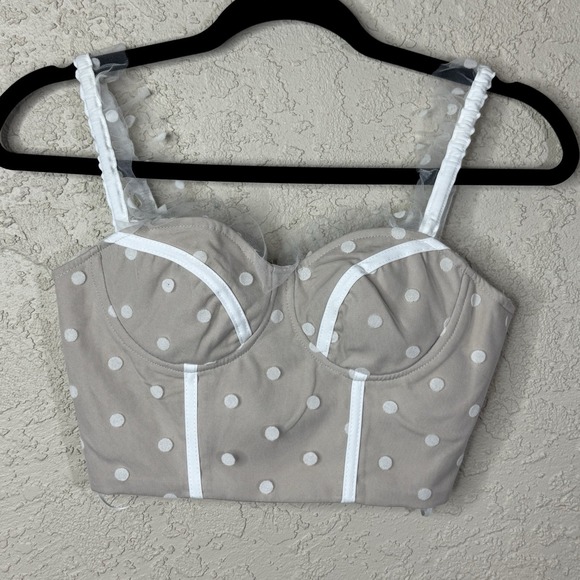 Hello Molly Tops - Hello Molly Corset Top‎ Sheer Polka Dot XS Dainty Feminine Cottagecore Coquette